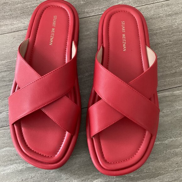 STUART WEITZMAN RED ELODIE LEATHER SLIDE SANDALS SIZE 6 - Picture 1 of 4